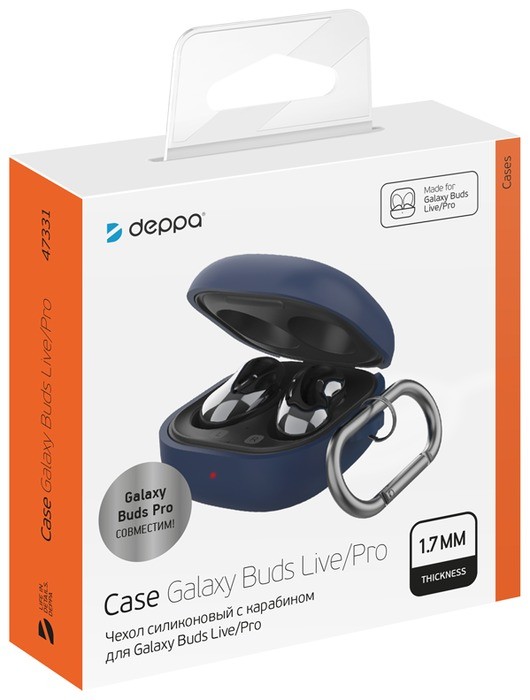 фото Силиконовый чехол с карабином для samsung galaxy buds live / buds pro, синий