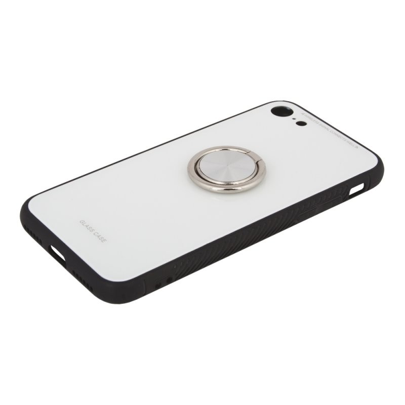 фото Защитная крышка «lp» для iphone se 2/8/7 «glass case» с кольцом (белое стекло/коробка)