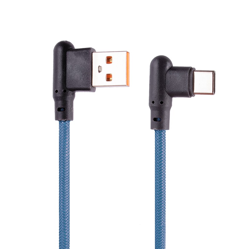 

USB кабель «LP» Type-C Г-коннектор оплетка леска (синий/блистер)