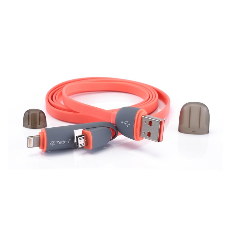 

USB кабель передачи данных Zetton 2 в 1 разъем для Apple Lightning/Micro USB красный (ZTLSUSB2IN1BR)