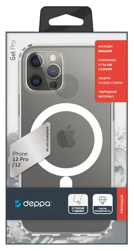 фото Чехол gel pro magsafe для apple iphone 12 pro/12, прозрачный, картон, deppa