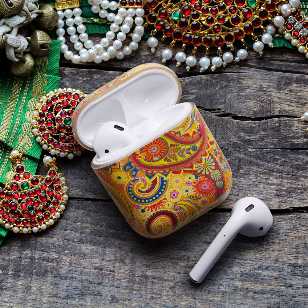 фото Пластиковый чехол с принтом ornament для airpods 1/2, pc, пейсли, светло желтый, deppa