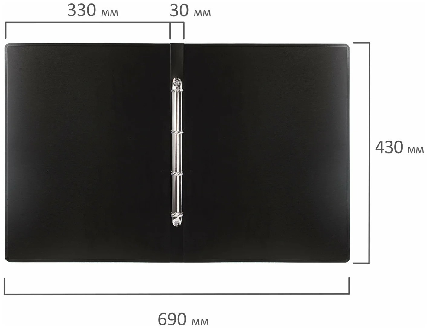 BRAUBERG Папка на 4 кольцах Стандарт А3, вертикальная, 30 мм черная от MELEON
