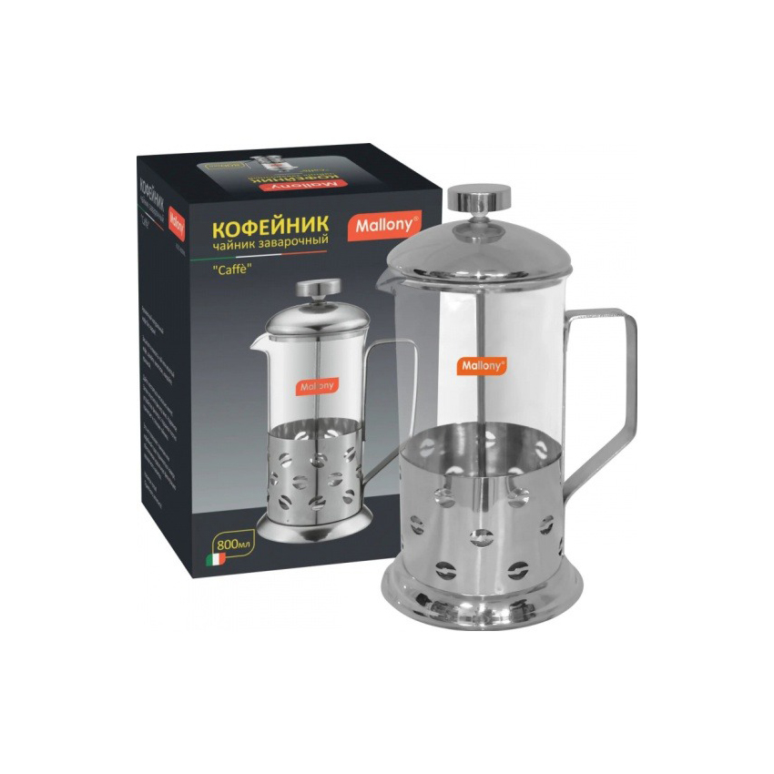 фото Mallony чайник/кофейник (кофе-пресс) caffe b535-800ml (сталь) 950082