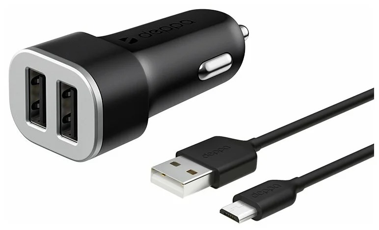 

АЗУ 2 USB 2.4А + кабель micro USB, черный, Ultra, Deppa