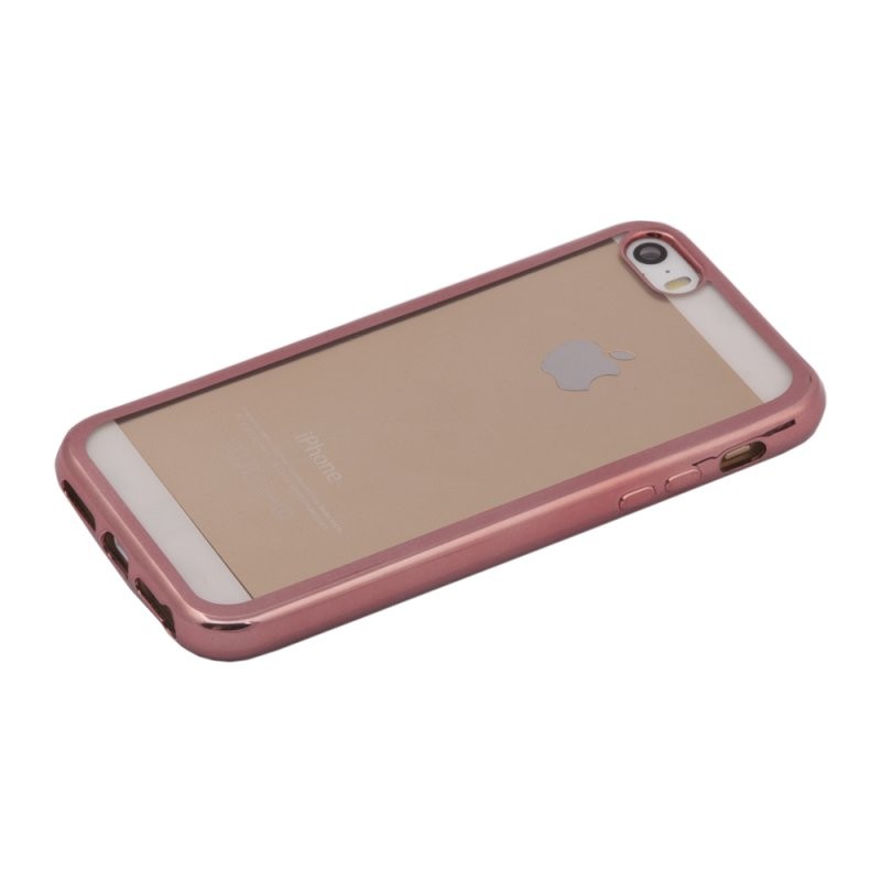 фото Силиконовый чехол «lp» для iphone 5/5s/se tpu (прозрачный с розовой хром рамкой) коробка