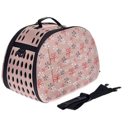 фото Складная сумка-переноска в цветочек для животных до 6 кг, розовый