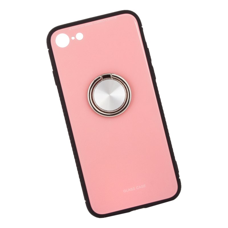 фото Защитная крышка «lp» для iphone se 2/8/7 «glass case» с кольцом (розовое стекло/коробка)