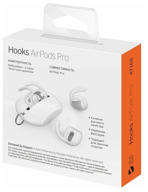 фото Амбушюры силиконовые deppa hooks для airpods pro, ушной крюк, 2 пары, белый