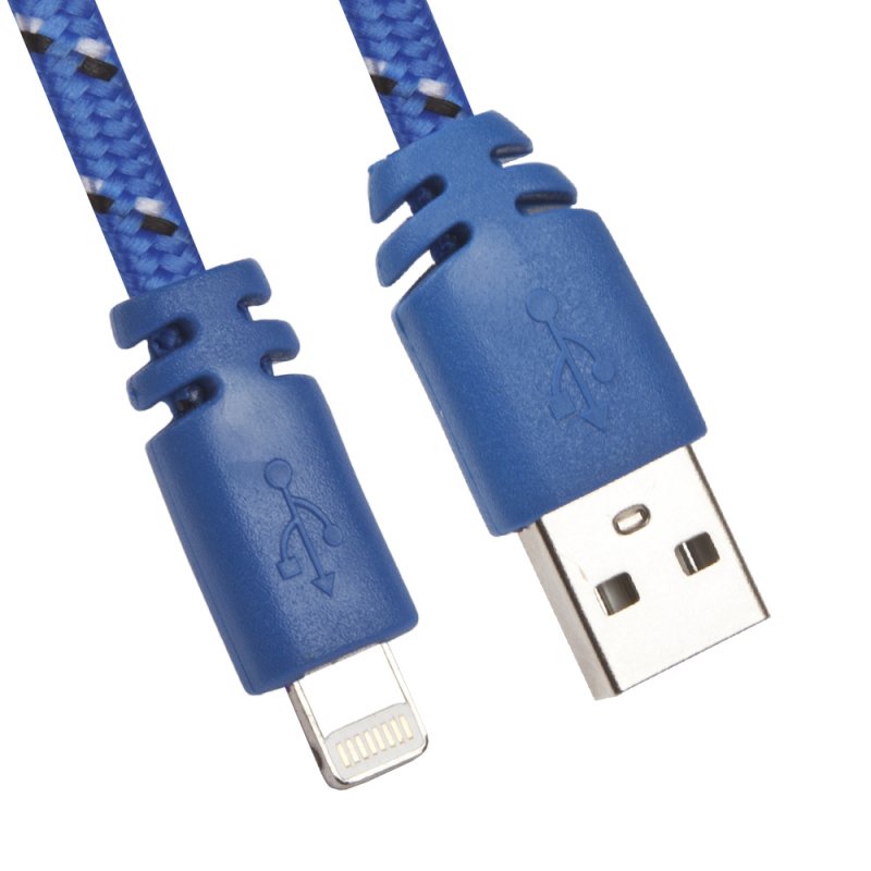 

USB кабель «LP» для Apple Lightning 8 pin плоская оплетка (синий/европакет)