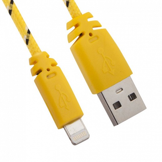 Купить USB кабель «LP» для Apple iPhone/iPad Lightning 8-pin в оплетке (желтый/коробка)