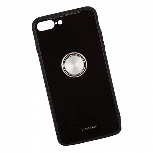 Купить Защитная крышка «LP» для iPhone 7 Plus/8 Plus «Glass Case» с кольцом (черное стекло/коробка)